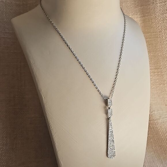 Dramatic Rhinestone Drop Pendant Necklace - Silver - Picture 2 of 7